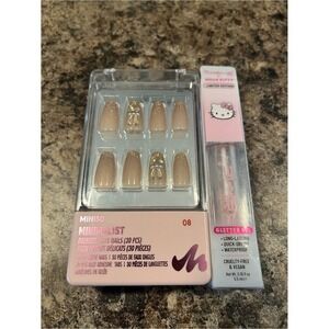 Beige Miniso 08 Minimalist Press-On Nails with Hello Kitty Glitter Gel